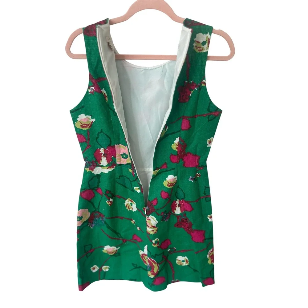 J.Crew 100% Cotton Sleeveless Dress‎ – Green with Bright Pink Flowers – Size 6